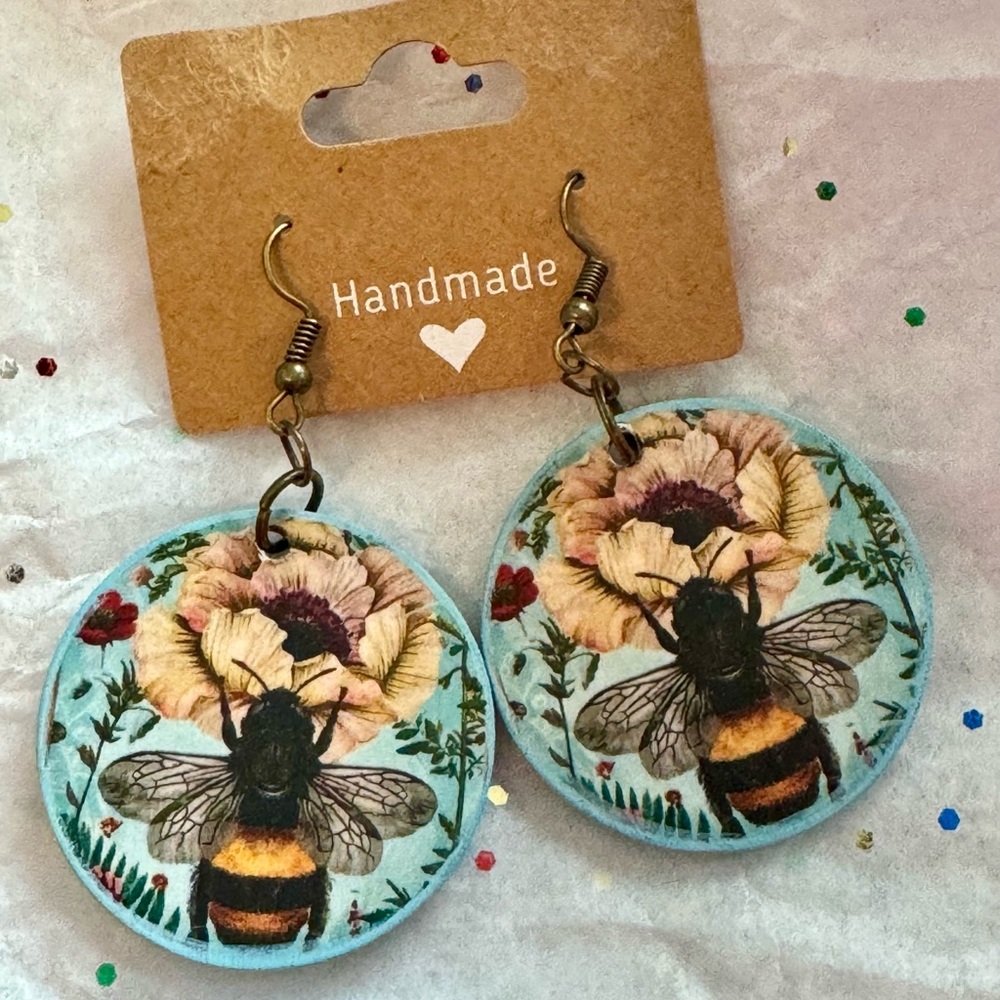 Handmade Bee and Flower Earrings